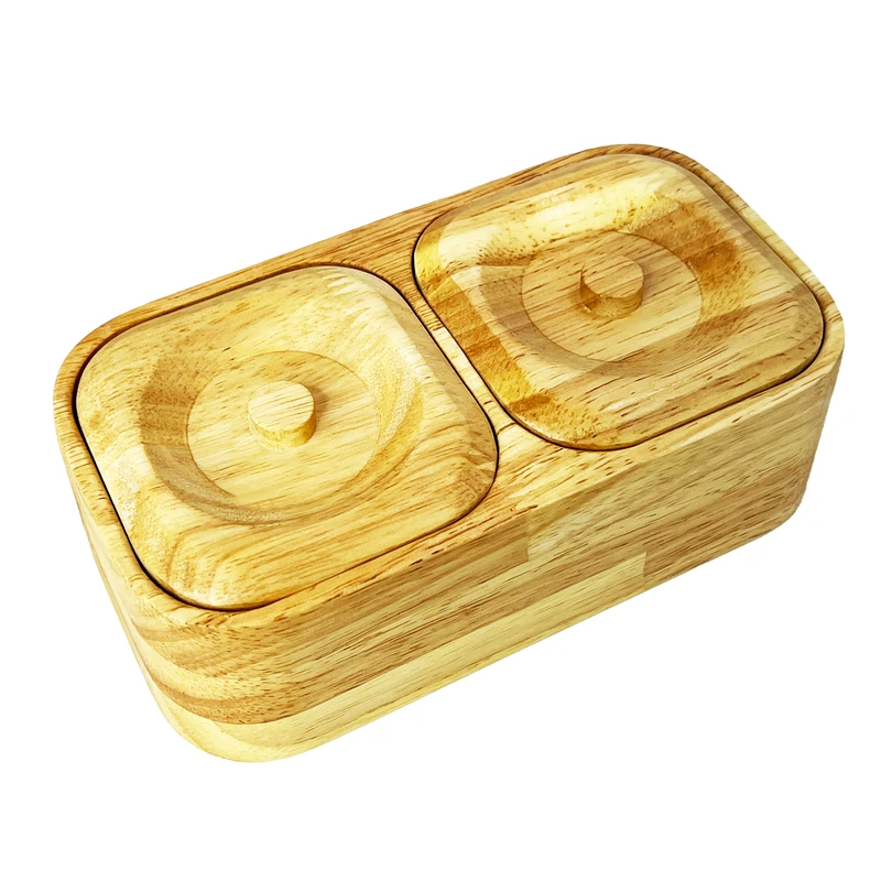 شکلات‌خوری چوبی دو قلوی مربع مدل D02 با رنگ کرم