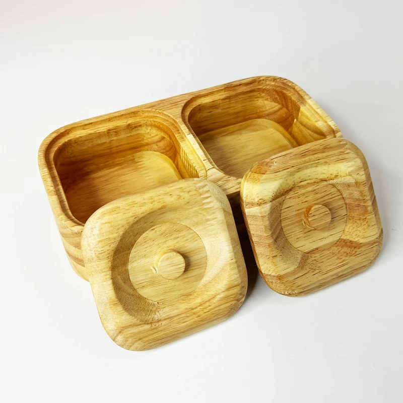 شکلات‌خوری چوبی دو قلوی مربع مدل D02 با رنگ کرم