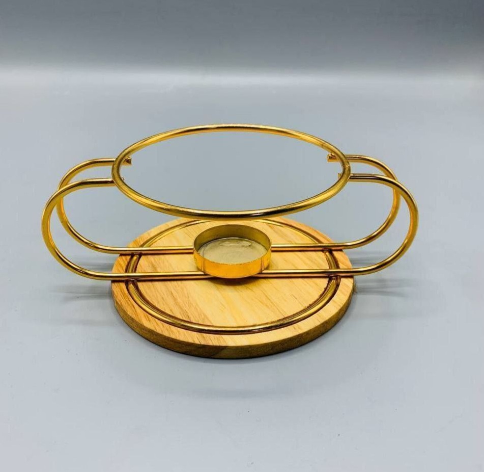 وارمر دمنوش چوبی با سطح فلزی طلایی سینوا گرد – کد F22