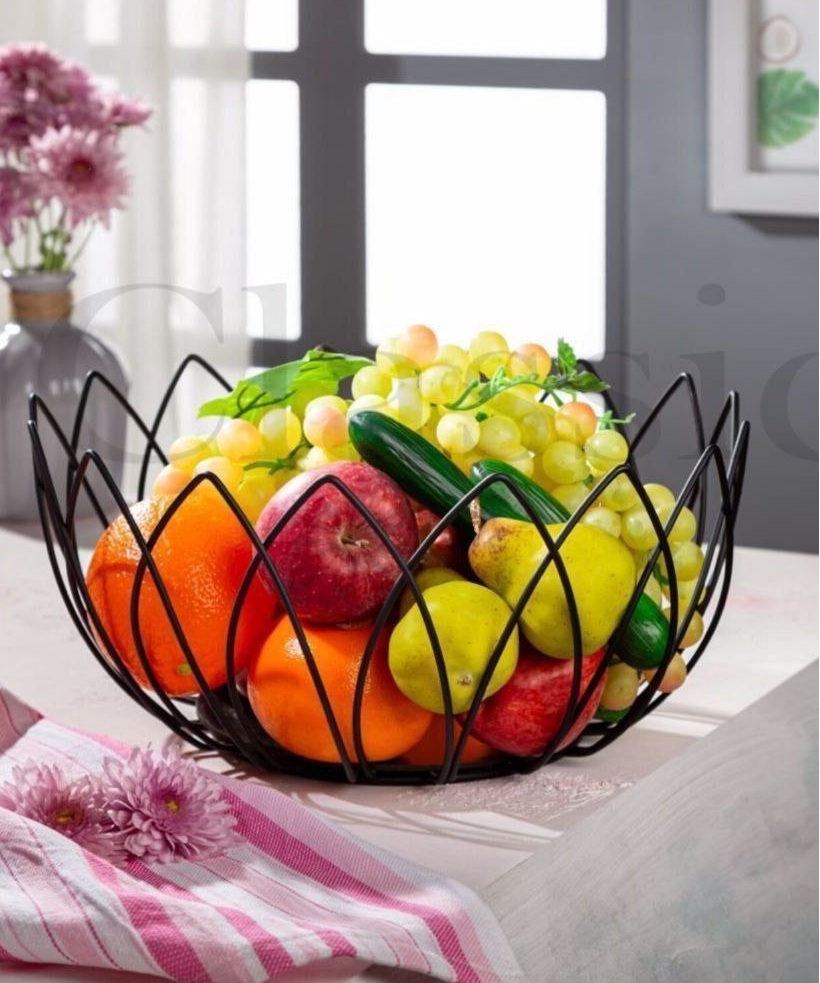 سبد میوه خوری سینوا سایز بزرگ مشکی طرح لاله